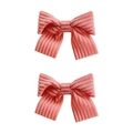 Pair of light pink waffle corduroy bow hair clips for girls with soft ribbed texture - Bowknot (MS6835) / Light Orange