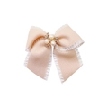 Elegante pinza para el cabello con lazo color albaricoque, perlas y pedrería en blanco - Albaricoque (MC6804)
