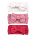 Set of three ribbed elastic headbands for babies with large bows in white, pink, and red - White/Lotus Pink/Dark Red Style (MS6848)