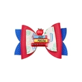 Three-layer faux leather school hair bow with red apple and colorful mini book accents - Blue Base Red Apple Book Style (MC6806)