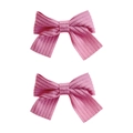 Pair of rose pink waffle textured bow hair clips for girls with a handmade aesthetic - Bowknot (MS6837) / Rose Pink