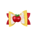 Three-layer glitter bow hair clip with leather texture and red 3D apple ornament - Red Yellow Base Red Apple Circle Pattern Style (MC6807)