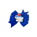 Dunkelblaue Ripsband-Schleife mit Apfel- und Buchmotiven für den Schulanfang-Haarschmuck - Lehrbuch-Stil