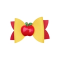 Kids hair clip with layered red and yellow faux leather glitter bow and red apple accessory - Red Yellow Base Red Apple Style (MC6809)