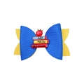 Pince à cheveux noeud bleu à paillettes avec pomme et livres pour la rentrée scolaire - Style Livre Pomme Rouge Fond Bleu Jaune (MC6810)