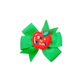 Green ribbon bow hair clip with red apple and Back to School lettering for girls - Apple Style