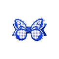 Pince à cheveux papillon brodée bleue avec tissu vichy gris et détails pailletés brillants - Papillon à Carreaux Bleu (MC6886)