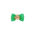 St. Patrick's Day green ribbon bow hair clip with a sparkling gold glitter shamrock - Green Bow Gold Shamrock / Gold Shamrock (MC6857)