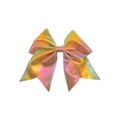 Schillernde Laser-Haarschleife mit metallischem Stoffverlauf in bunten Farben - Brillantes Gold Orange Rosa Violett Farbverlauf Stil (MC6868)
