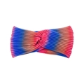 Pink orange and blue gradient cross headband with pleated elastic sports style - Pink Orange Blue Gradient (MB6873)