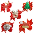Set di 5 fermagli natalizi con fiocchi rossi decorati con Babbo Natale e renne - Collezione Serie di Natale (MS3305)