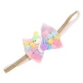 Diadema para bebé con lazo de tul rosa pompones de colores y detalle de unicornio - MB743 Diadema de Unicornio Pompon