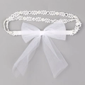 White baby lace headband featuring a large mesh bow with faux pearls and sequins - White Lace Trim