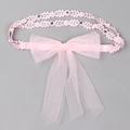 Pink lace baby headband with large tulle bow, faux pearls and sparkling rhinestones - Pink Lace Trim