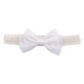 Elastic white lace baby headband featuring a large sweet double-layered mesh bow - Pure White