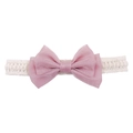 Elastic baby headband with pink oversized fabric bow and white lace floral band - Dusty Pink