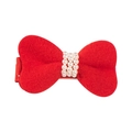 Red bow hair clip with faux pearl trim and soft velvet texture for girls' hairstyles - Red Felt Bow Hair Clip (MC1722) / 1 Piece