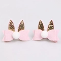 Barrettes oreilles de lapin à paillettes roses pour filles avec pompon blanc et clip - Paire d'Oreilles de Lapin Roses Avec Nœud et Boule de Peluche