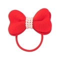 Red felt hair tie with white imitation pearl accents and high elastic rubber band - Red Felt Bow Hair Tie (MT1721) / 1 Piece
