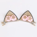 Niedliche goldene Katzenohren-Haarspangen mit rosa Plüschbällen und goldenen Sternen - Rosa Plüschball Goldohr Paar Clips
