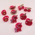 Red rhinestone hair tie set for kids featuring watermelon, cherry, and flower shapes - 10Pcs Set / Bright Red Hair Tie Set