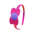 Girl's gradient fabric headband featuring a sparkling pink rhinestone kitty silhouette - Bow