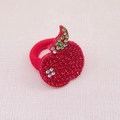 High-elastic red hair tie featuring a sparkling rhinestone apple charm for girls - Apple / Red