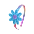 Girl's iridescent headband with large sky blue daisy flower and sparkly rhinestones - Sunflower