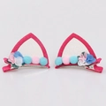 Pinces à cheveux oreilles de chat à paillettes roses avec pompons et fleurs pour filles - Paire de Pinces Oreilles Blanc Rose Rouge avec Petite Fleur