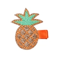 Fermaglio per capelli a forma di ananas glitterato con ricamo verde e base arancione - Ananas