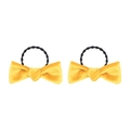 Set of two bright yellow velvet hair ties with bow design and black elastic bands - Lemon Yellow