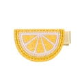 Fermaglio per capelli a limone giallo glitterato con ricamo per bambine - Limone