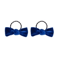 Pair of deep blue velvet bow hair ties with elastic bands for girls and toddlers - Deep Sea Blue