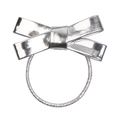 Silberne Schleife Haargummi für Mädchen aus Metallic-PU-Leder mit Gummiband - Silber Schleife Haargummi