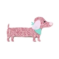 Pinza para el pelo de perro salchicha rosa con purpurina y orejas de fieltro - Perro Rosa