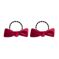 Pair of red velvet bow hair ties with soft texture and classic knotted ribbon design - Dark Red