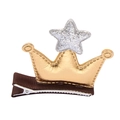 Barrette couronne en cuir PU doré avec étoile scintillante argentée pour les filles - Golden Crown Hair Clip
