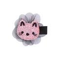 Rosa Glitzer-Katzenhaarspange mit schwarzen Netzblüten und süßen Stickdetails - Rosa Katze