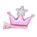 Barrette couronne rose avec étoile argentée pour fille, accessoire en cuir PU rose - Pince à Cheveux Couronne Rose