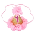 Pink and gold 1st birthday party hat with sequins, chiffon flowers and elastic band - Gold Pink Number One Style (MB766)