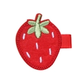 Barrette fraise brodée à la main avec ruban gros-grain rouge pour petites filles - Fraise
