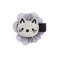 Glitzernde silberne Katzen-Haarklammer mit schwarzer Netzblume und Schleifenband - Silberweiße Katze