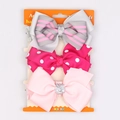 Dreiteiliges Baby-Haarband-Set mit grauen Streifen, Magenta-Punkten und zartem Rosa - Schleifen Stirnband (MS1968) / Dreiteiliges Set