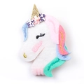Baby unicorn headband with gold horn, sequins and colorful mane in white felt fabric - MC740 Unicorn Hair Clip