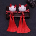 Chinese New Year rabbit hair clips with red tassels for girl Hanfu and festive costumes - Red Rabbit Tassel (MC1269)