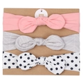 Three-pack baby bow headbands in pink, grey texture, and polka dot styles - MS1952 Versatile Black Gray Pink