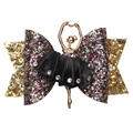 Goldene Ballerina Haarspange mit schwarzem Strass-Tutu auf buntem Glitzer-Bogen - Brillantes Schwarz