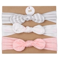 3-pack infant elastic headbands with pink and grey bunny ear knots on display card - MS1954 Simple Modern