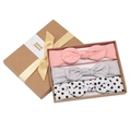 Pink baby headband gift set with three bow styles in a kraft box for toddlers - Classic Black Gray Pink (MS1952)