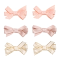 Set of 6 cute bow hair clips in pink polka dots, light pink, and cream with gold edges - Goose Yellow Series (MS1166)